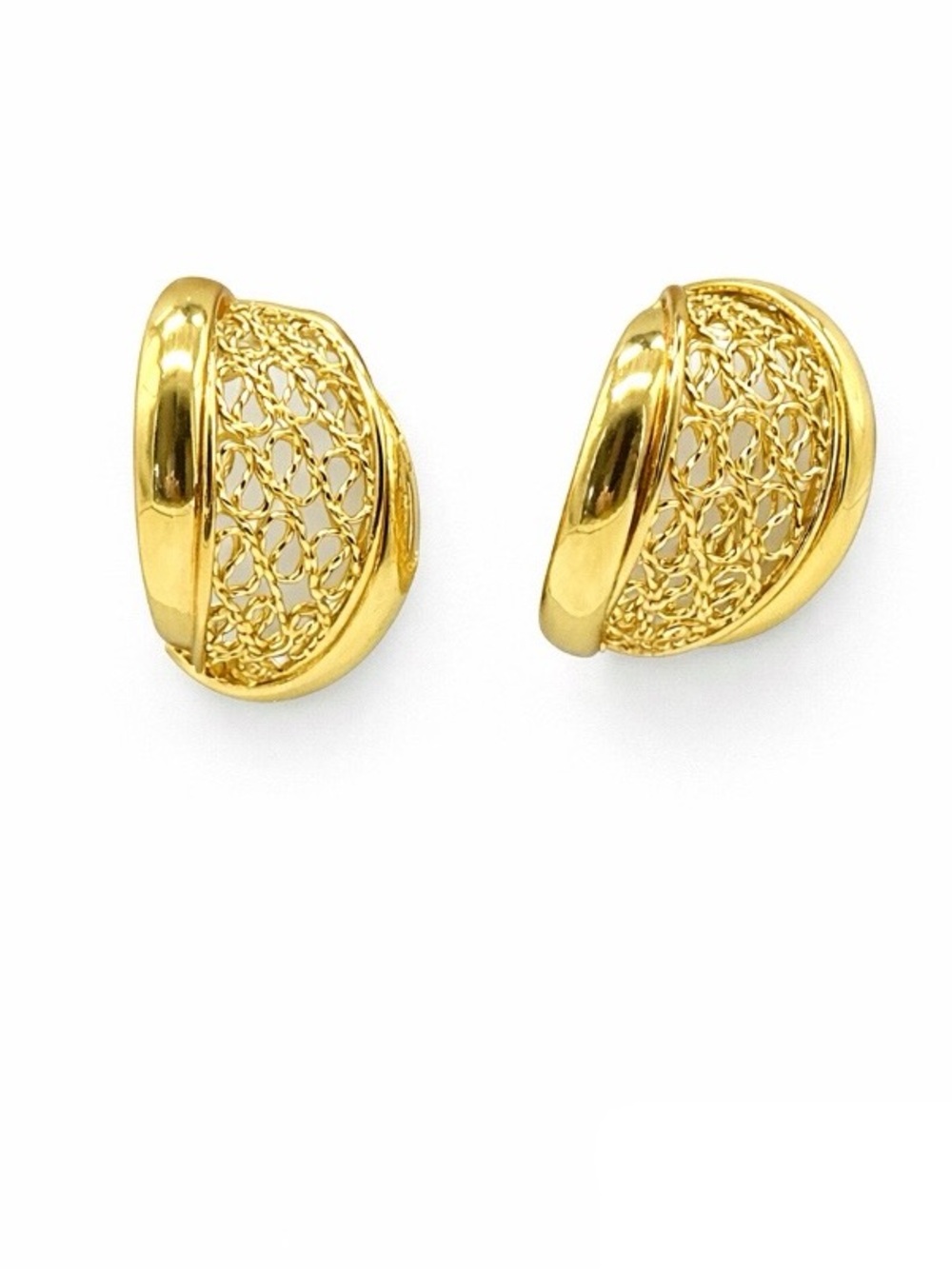 Gold Tone Filigree Huggie Hoop Earrings 1” Vintage Openwork Statement